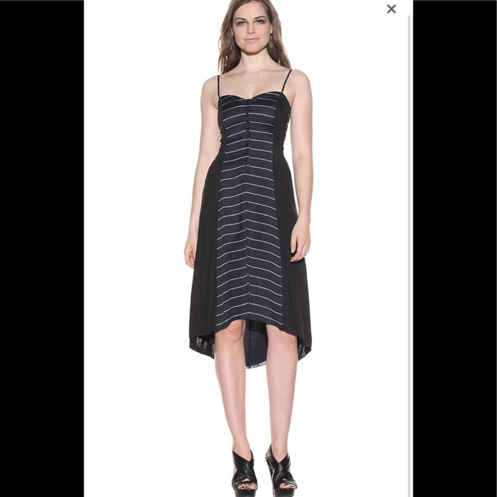 Under Ligne Doo Ri Women’s Dress Navy Black Striped Strappy Modal Silk Sz 6